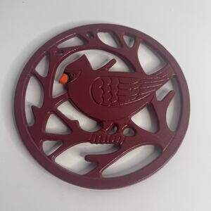 Red Cardinal Trivet 8" Round Cast Iron St Nicholas Square Yuletide Holiday Table
